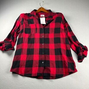 Kim Rogers Womens Red Black Buffalo Plaid Button Down Shirt Size Medium NWT